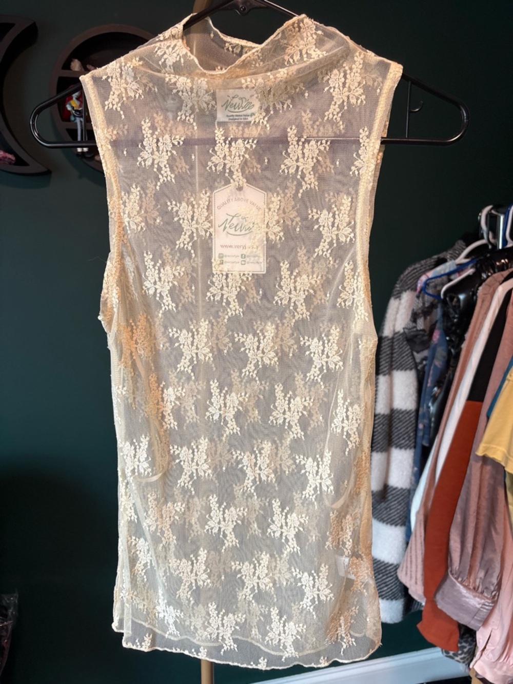Very J Lace Sheer Lace Sleeveless Shell - Cream